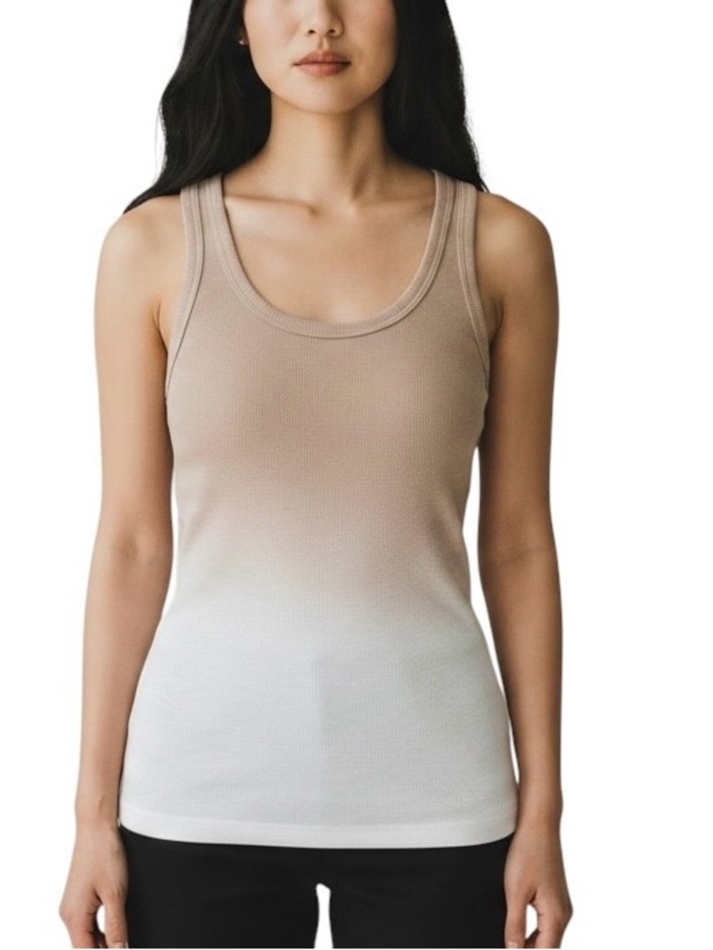 Aerie No BS Ombré Rib Knit Tank Top White & Tan NWT M